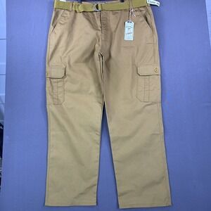 Chams Cargo Pants Mens 46 Khaki Tan Straight Leg Pockets Belted Workwear Outdoor